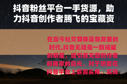 抖音粉丝平台一手货源，助力抖音创作者腾飞的宝藏资源