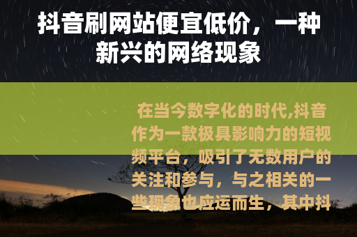抖音刷网站便宜低价，一种新兴的网络现象