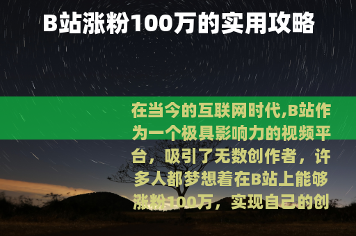 B站涨粉100万的实用攻略
