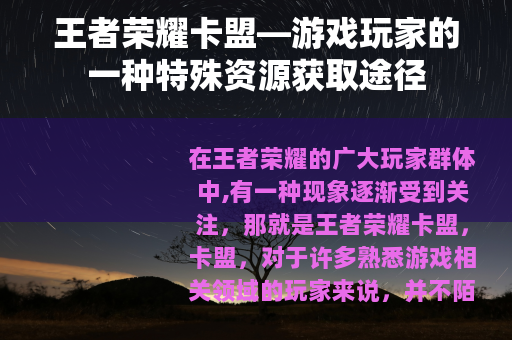 王者荣耀卡盟—游戏玩家的一种特殊资源获取途径
