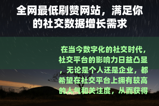 全网最低刷赞网站，满足你的社交数据增长需求