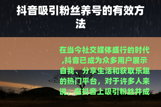 抖音吸引粉丝养号的有效方法
