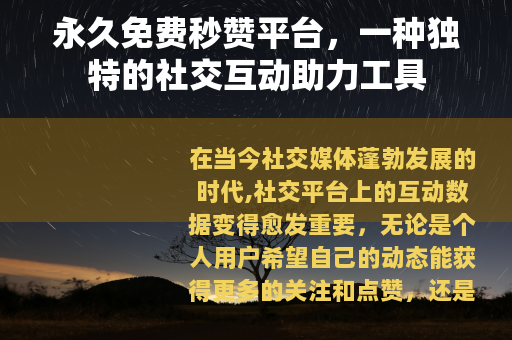 永久免费秒赞平台，一种独特的社交互动助力工具