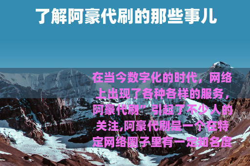 了解阿豪代刷的那些事儿