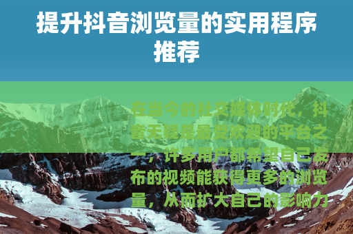 提升抖音浏览量的实用程序推荐