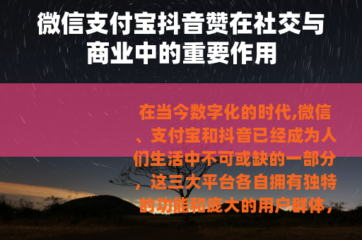 微信支付宝抖音赞在社交与商业中的重要作用