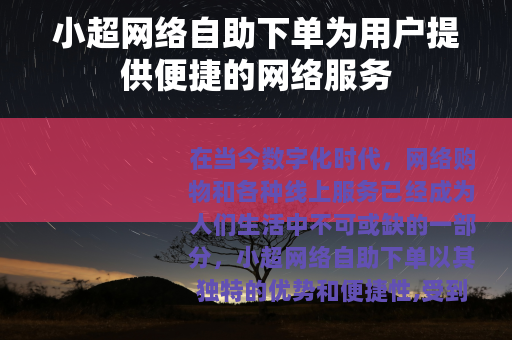 小超网络自助下单为用户提供便捷的网络服务