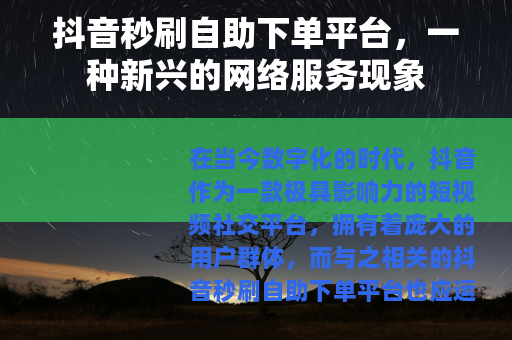 抖音秒刷自助下单平台，一种新兴的网络服务现象