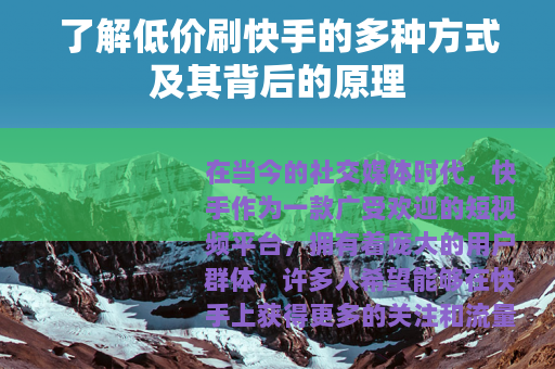 了解低价刷快手的多种方式及其背后的原理