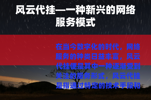 风云代挂—一种新兴的网络服务模式