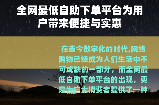 全网最低自助下单平台为用户带来便捷与实惠
