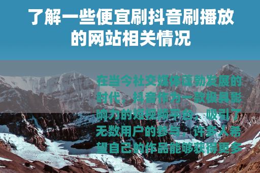 了解一些便宜刷抖音刷播放的网站相关情况
