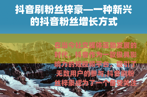 抖音刷粉丝梓豪—一种新兴的抖音粉丝增长方式