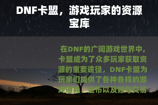 DNF卡盟，游戏玩家的资源宝库
