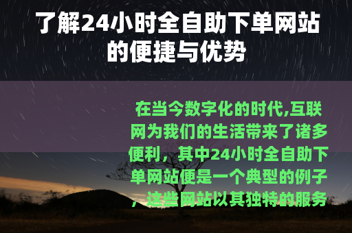 了解24小时全自助下单网站的便捷与优势