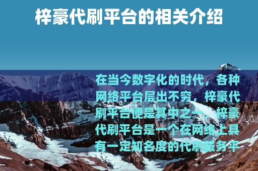 梓豪代刷平台的相关介绍