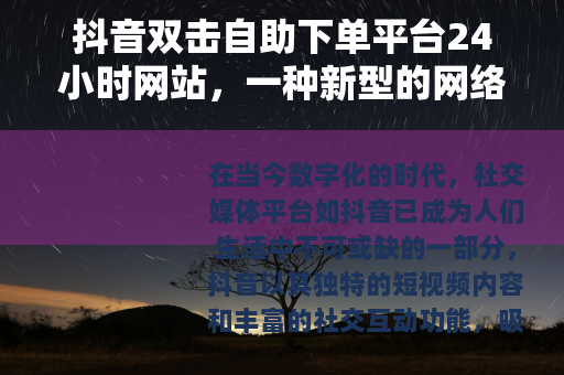 抖音双击自助下单平台24小时网站，一种新型的网络营销方式