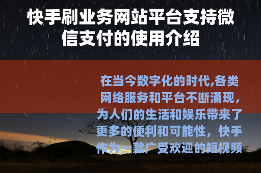快手刷业务网站平台支持微信支付的使用介绍