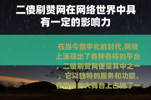 二傻刷赞网在网络世界中具有一定的影响力