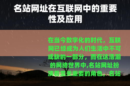 名站网址在互联网中的重要性及应用