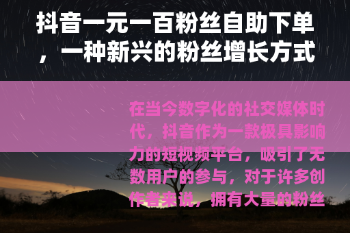 抖音一元一百粉丝自助下单，一种新兴的粉丝增长方式
