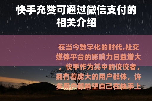 快手充赞可通过微信支付的相关介绍