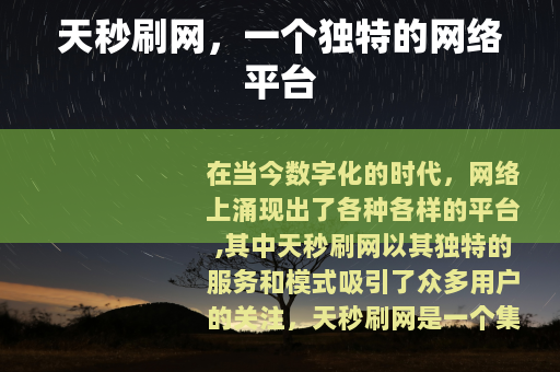 天秒刷网，一个独特的网络平台