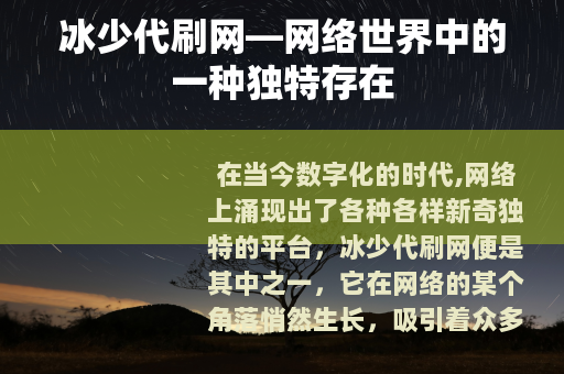 冰少代刷网—网络世界中的一种独特存在