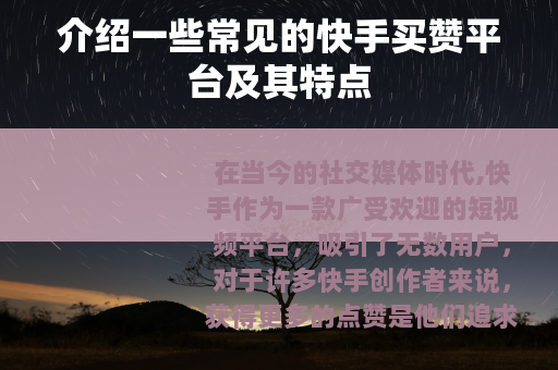 介绍一些常见的快手买赞平台及其特点