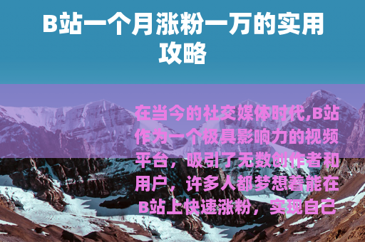 B站一个月涨粉一万的实用攻略