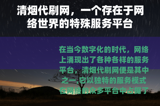 清烟代刷网，一个存在于网络世界的特殊服务平台