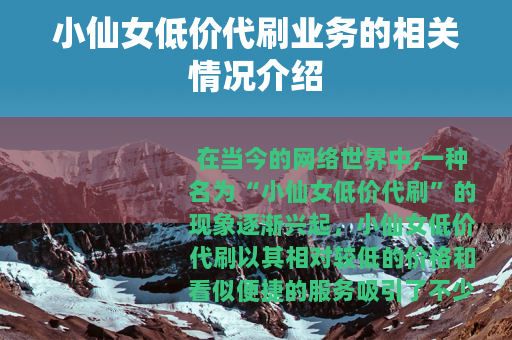小仙女低价代刷业务的相关情况介绍