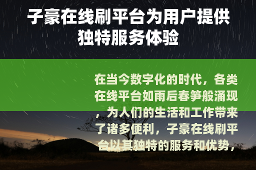 子豪在线刷平台为用户提供独特服务体验