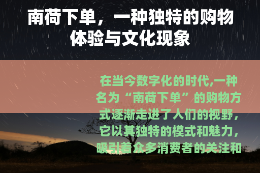 南荷下单，一种独特的购物体验与文化现象