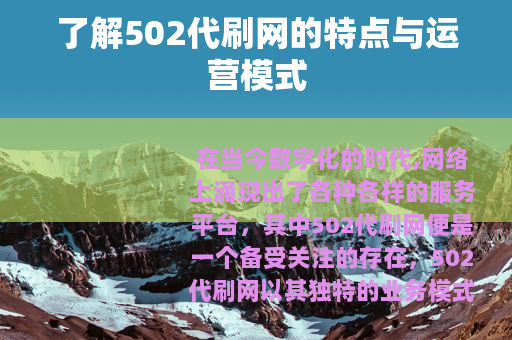 了解502代刷网的特点与运营模式