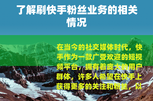 了解刷快手粉丝业务的相关情况