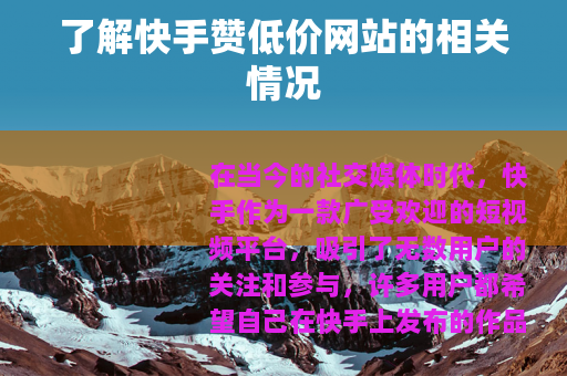 了解快手赞低价网站的相关情况