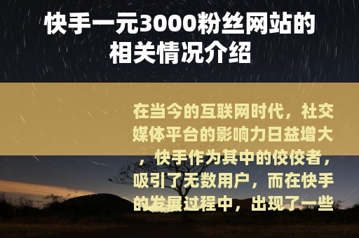 快手一元3000粉丝网站的相关情况介绍