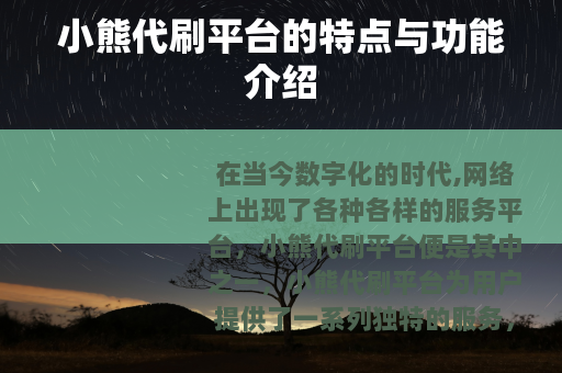 小熊代刷平台的特点与功能介绍