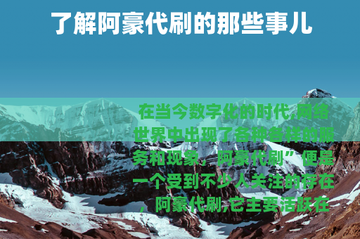 了解阿豪代刷的那些事儿