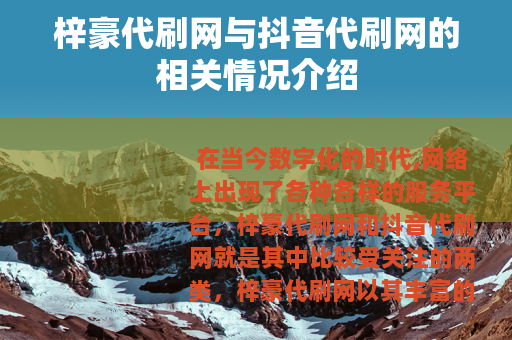 梓豪代刷网与抖音代刷网的相关情况介绍
