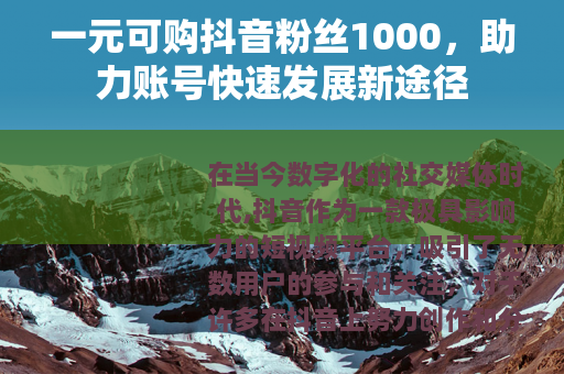 一元可购抖音粉丝1000，助力账号快速发展新途径