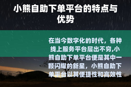 小熊自助下单平台的特点与优势