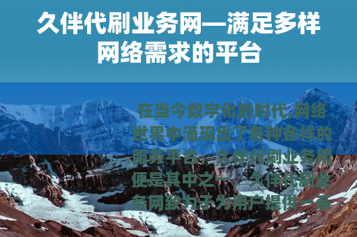 久伴代刷业务网—满足多样网络需求的平台