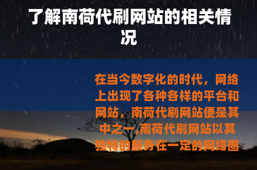 了解南荷代刷网站的相关情况