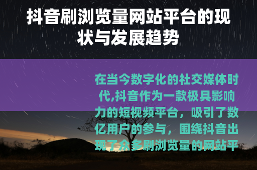 抖音刷浏览量网站平台的现状与发展趋势