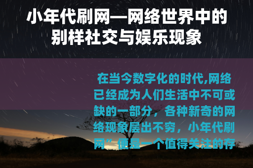 小年代刷网—网络世界中的别样社交与娱乐现象