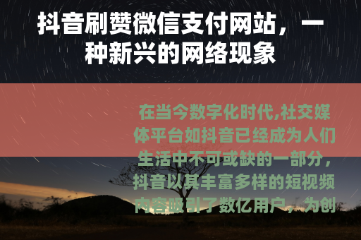 抖音刷赞微信支付网站，一种新兴的网络现象