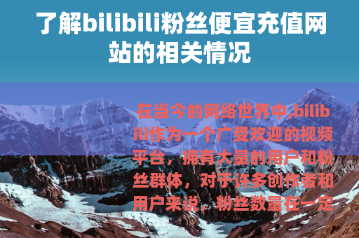 了解bilibili粉丝便宜充值网站的相关情况