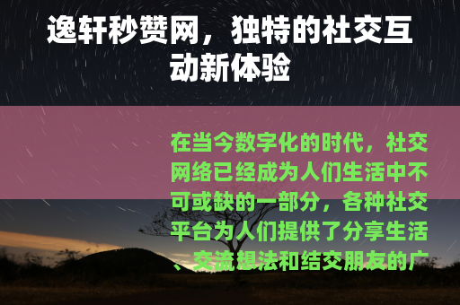 逸轩秒赞网，独特的社交互动新体验